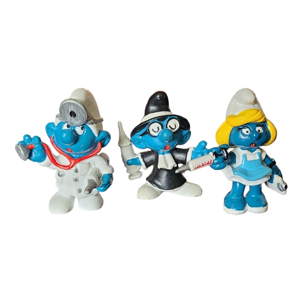 Vintage 1980's Smurfs: Doctor Smurf, Quack Smurf and Nurse Smurf